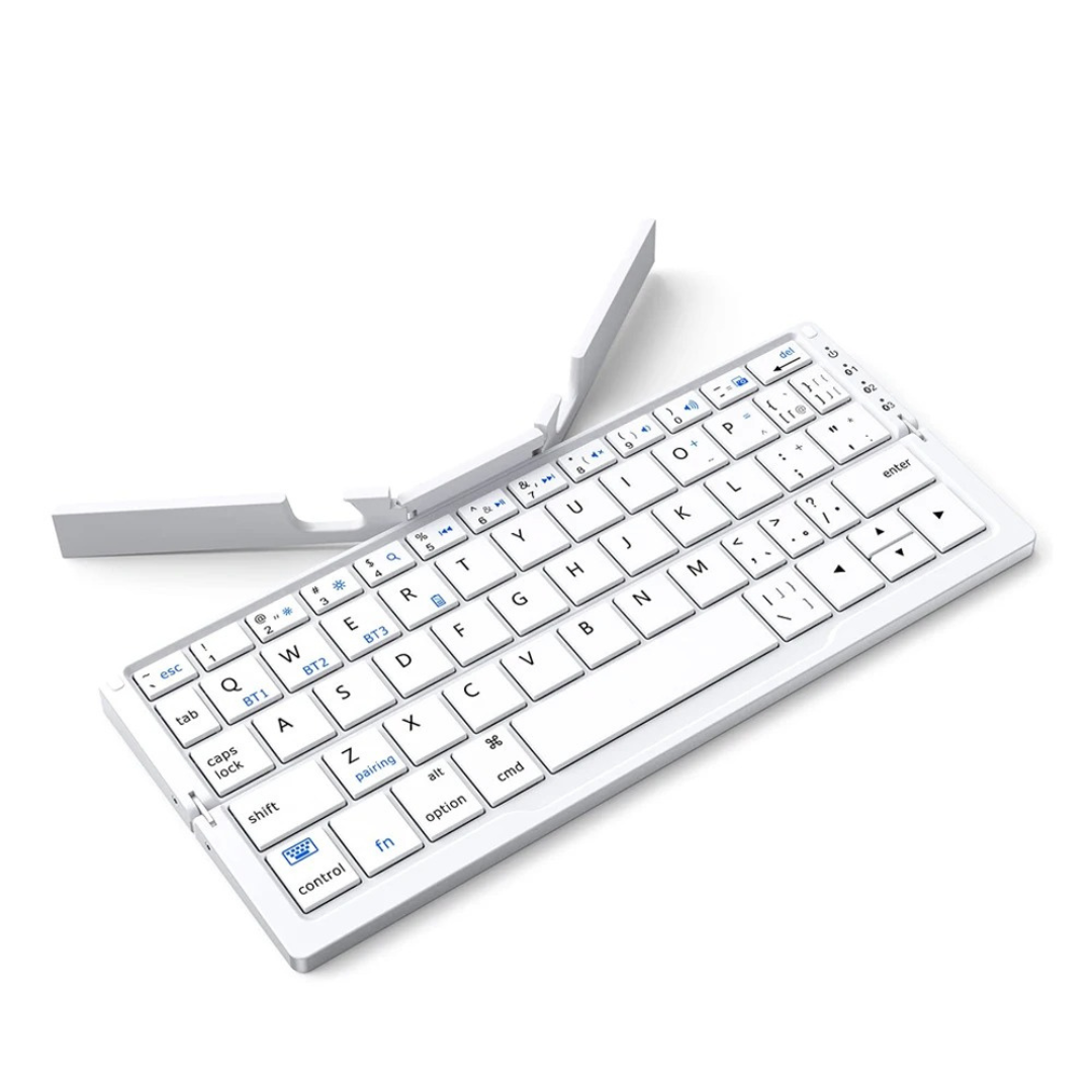 Teclado plegable bluetooth con soporte para movil y tablet.