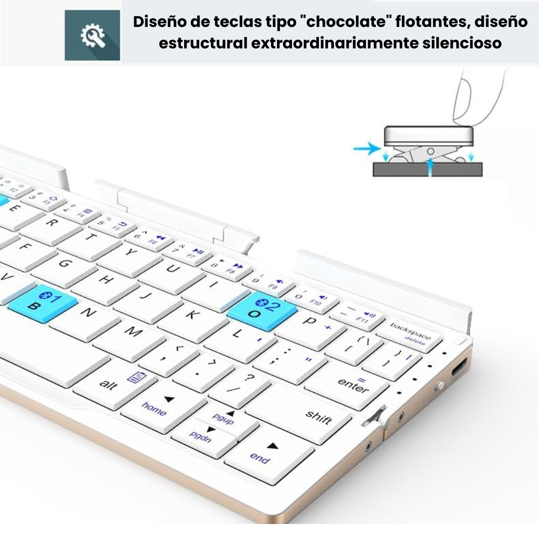 Teclado plegable bluetooth con soporte para movil y tablet.