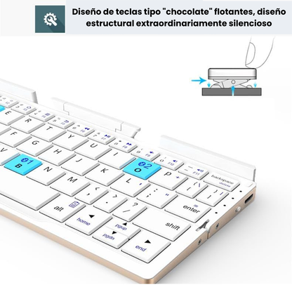 Teclado plegable bluetooth con soporte para movil y tablet.