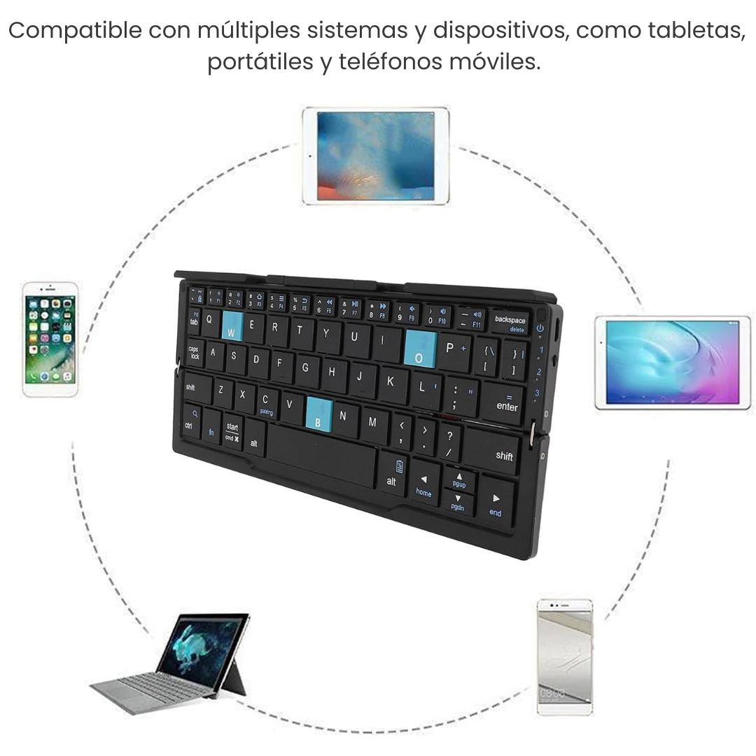 Teclado plegable bluetooth con soporte para movil y tablet.