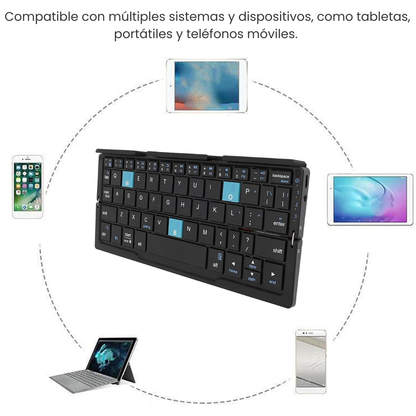 Teclado plegable bluetooth con soporte para movil y tablet.